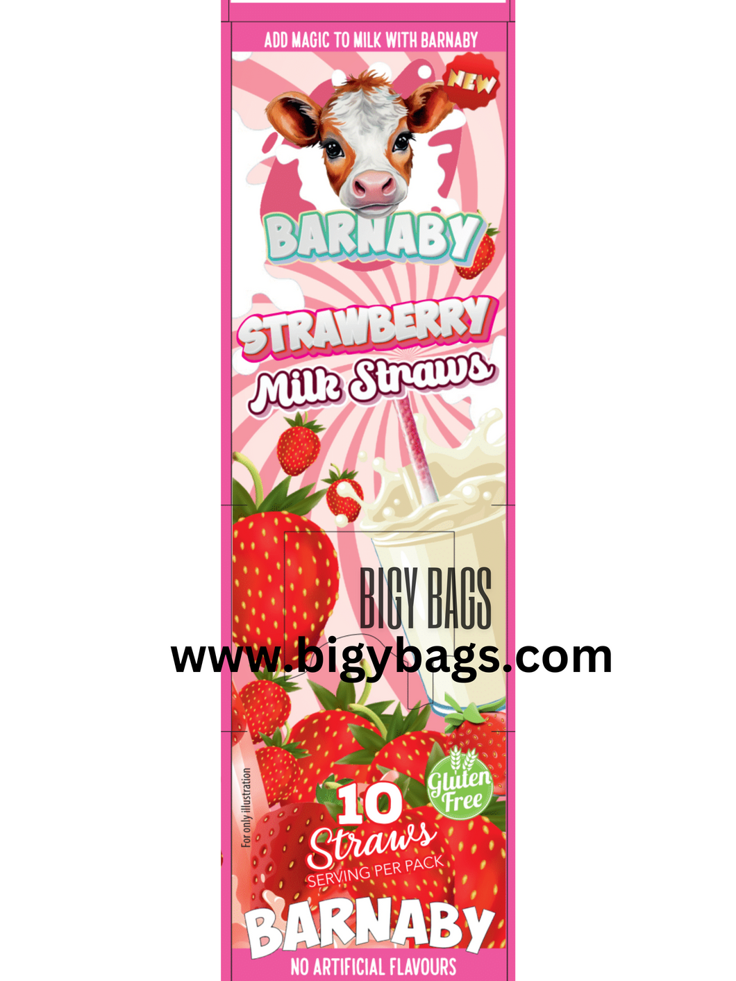 New 10 pack Barnaby Strawberry Magic Milk Sipper Straw- Strawberry- 60g